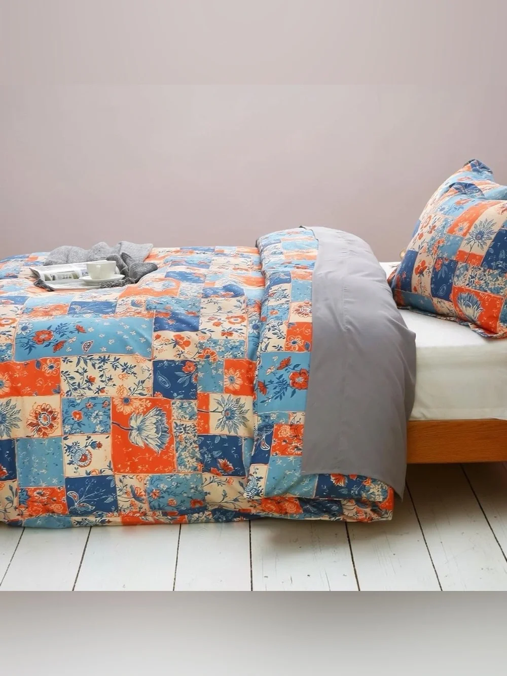 NEW Anthro Colorful Boho Patchwork Floral Queen King Comforter Bedding Sham Set